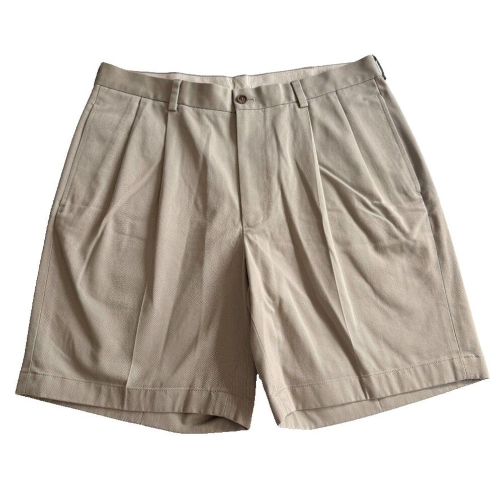 Brooks Brothers 346 Khaki Pleated Chino Shorts Mens 34